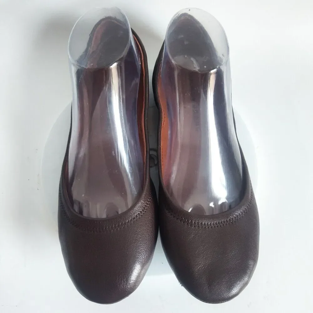 Lucky Brand Chocolate Brown Ballet Flats Size 9 Lace-up Back Coquette Minimalist
